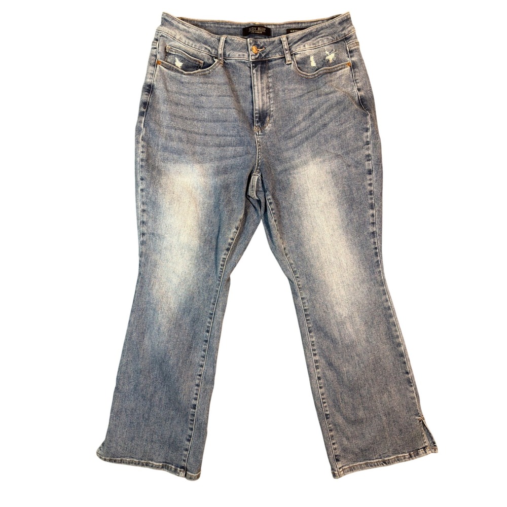 Judy Blue Slim Bootcut Jeans‎ Womens 18W Light Wash Distressed Side Slit JB88289